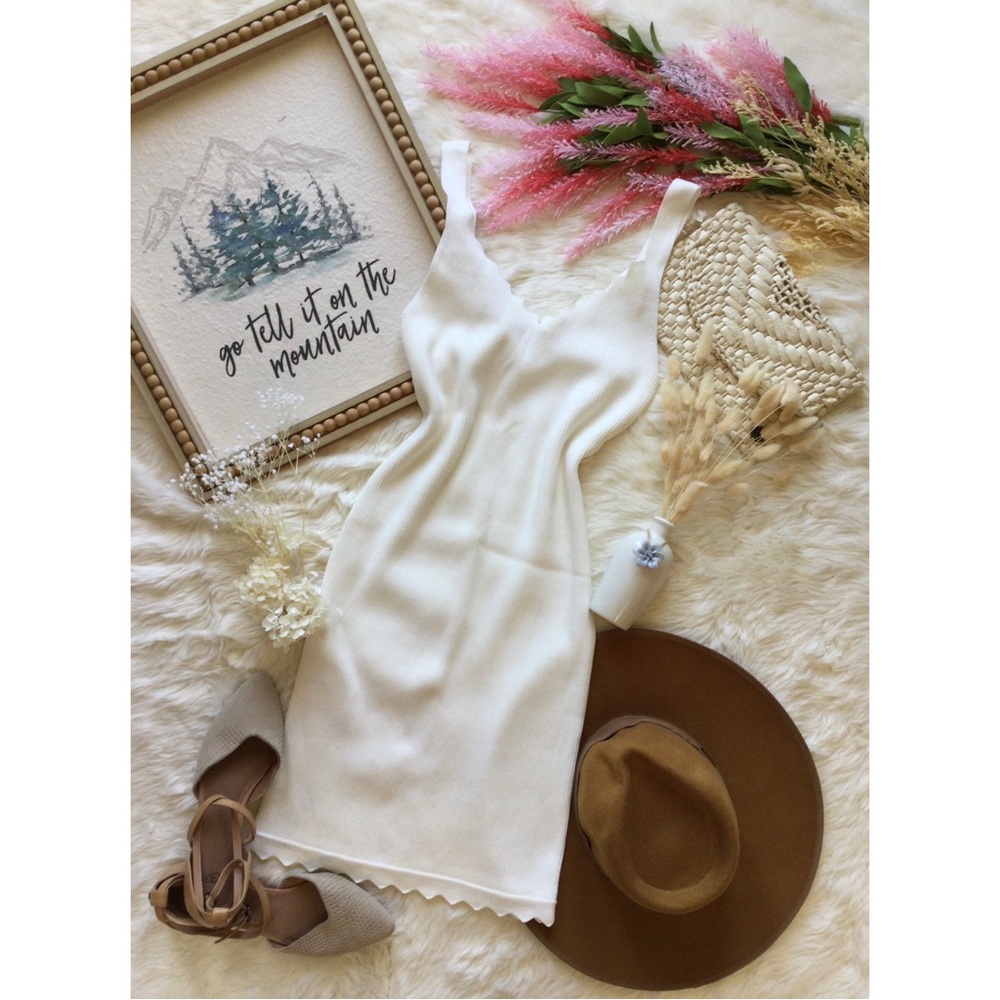 Farrow Marshmallow Ivory Ribbed Knit Midi Dress Sz S Western Town & Country